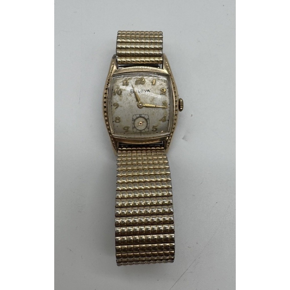 Vge Bulova Tank 10BT- 10K Rolled Gold Basil 1950s Men's Watch For Parts & Repair